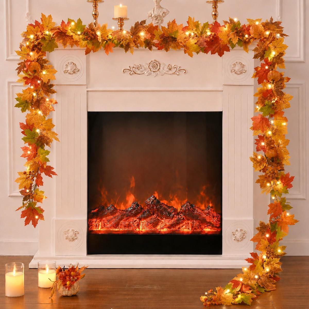 6ft Lighted Fall Garland: Lifelike Pumpkins & Berries for Fall Home Decor. - Image 4