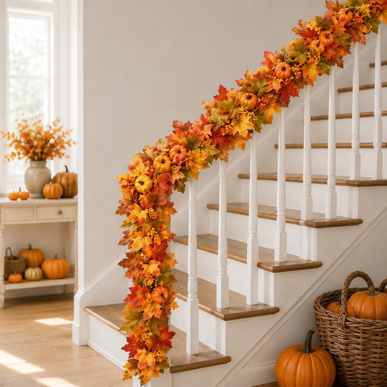 6ft Lighted Fall Garland: Lifelike Pumpkins & Berries for Fall Home Decor. - Image 5
