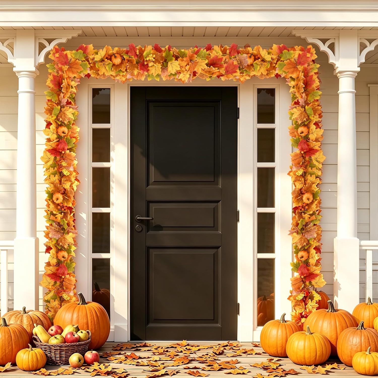 6ft Lighted Fall Garland: Lifelike Pumpkins & Berries for Fall Home Decor. - Image 6