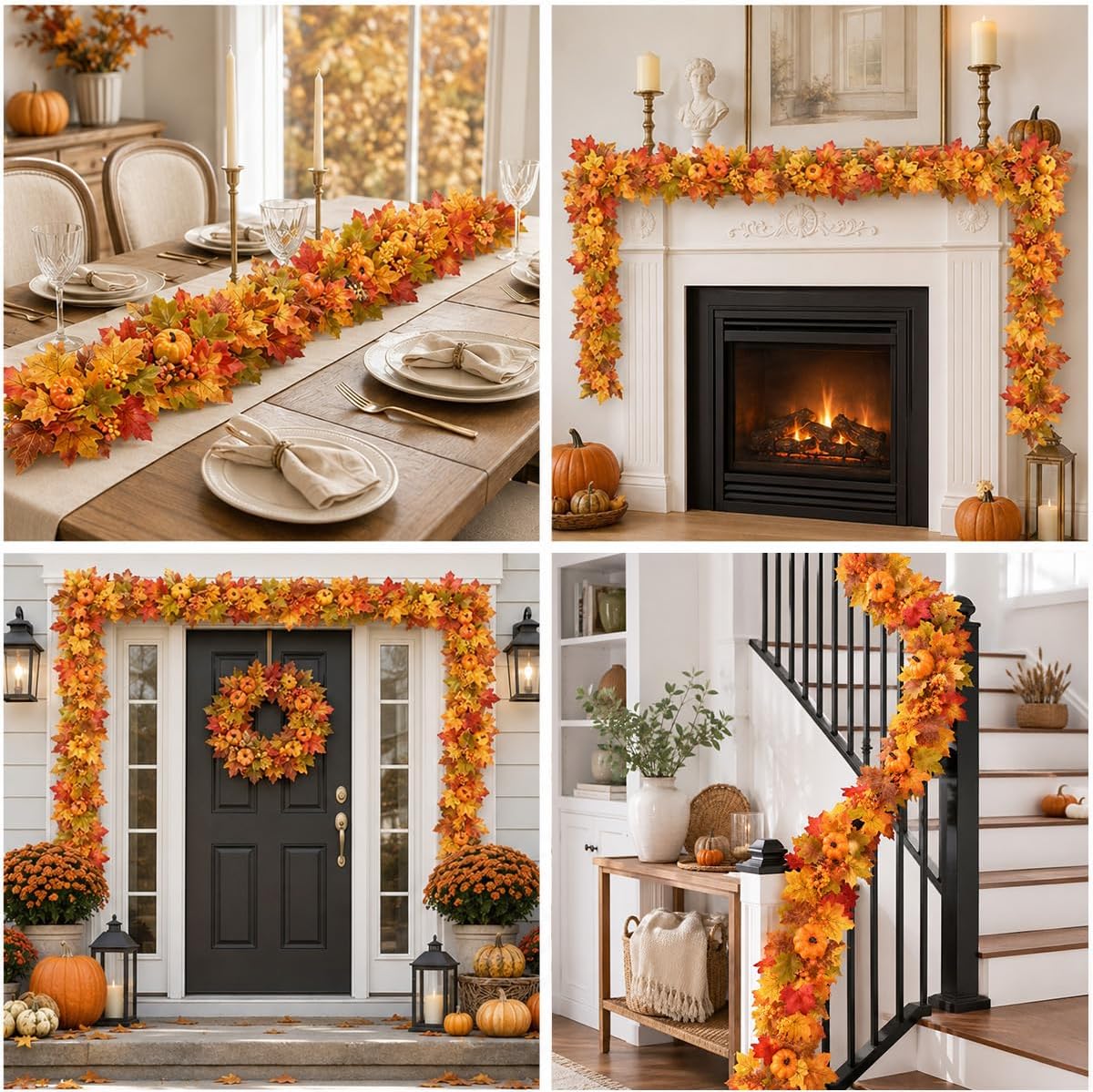 6ft Lighted Fall Garland: Lifelike Pumpkins & Berries for Fall Home Decor. - Image 7