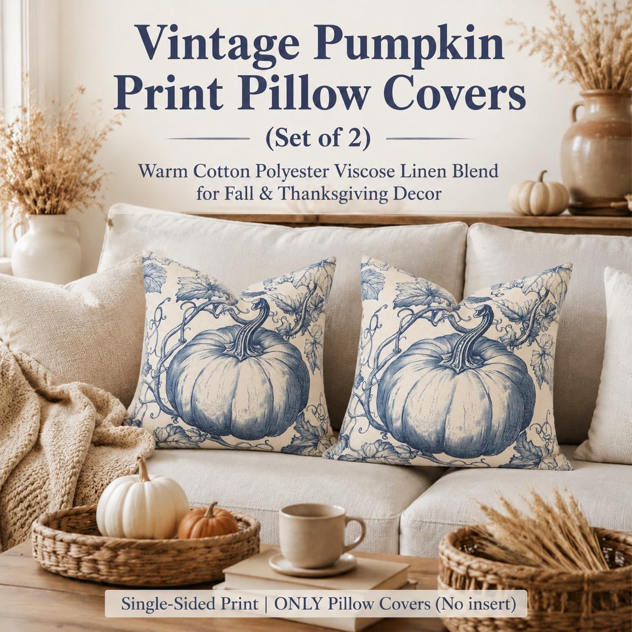 Review: Set of 2 Fall Pumpkin Navy Toile 18x18 Pillow Covers - Image 4