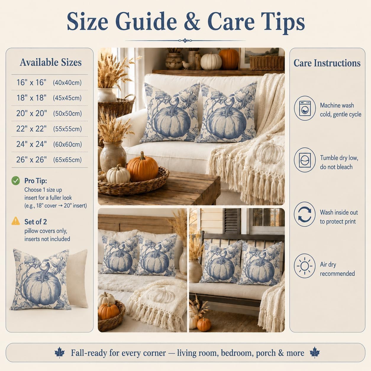Review: Set of 2 Fall Pumpkin Navy Toile 18x18 Pillow Covers - Image 5