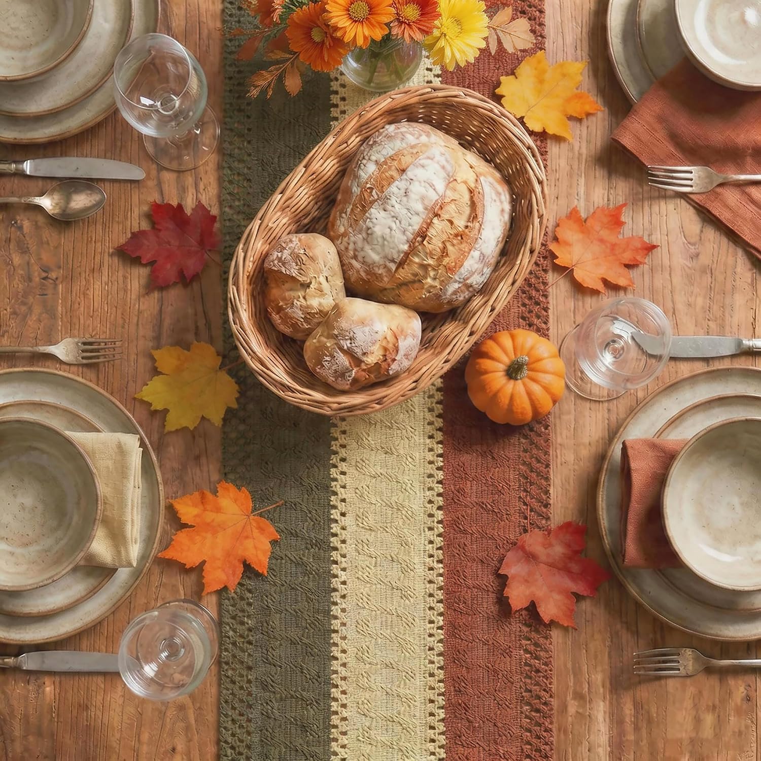 Rustic Fall Table Runner: Caramel Brown Farmhouse Decor - Image 2