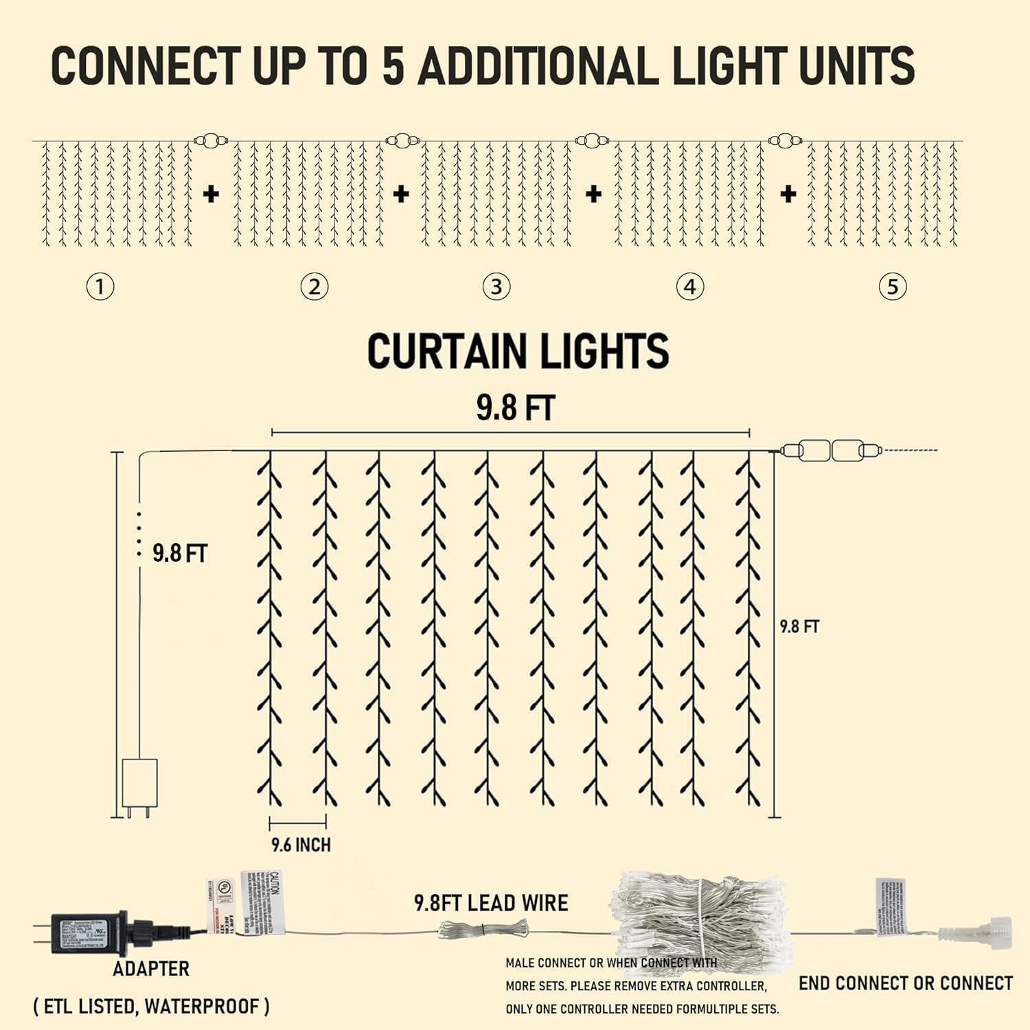 300 LED Warm White Plug-in Fairy Curtain Lights, Versatile Decor - Image 2