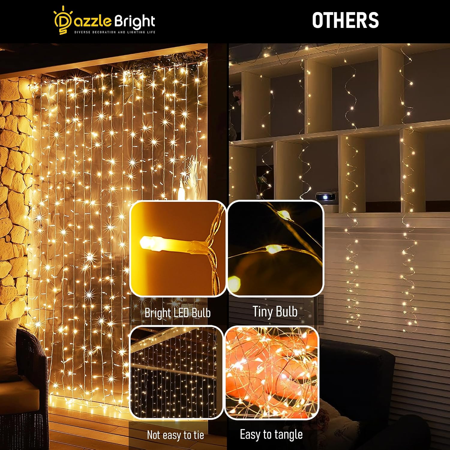 300 LED Warm White Plug-in Fairy Curtain Lights, Versatile Decor - Image 3