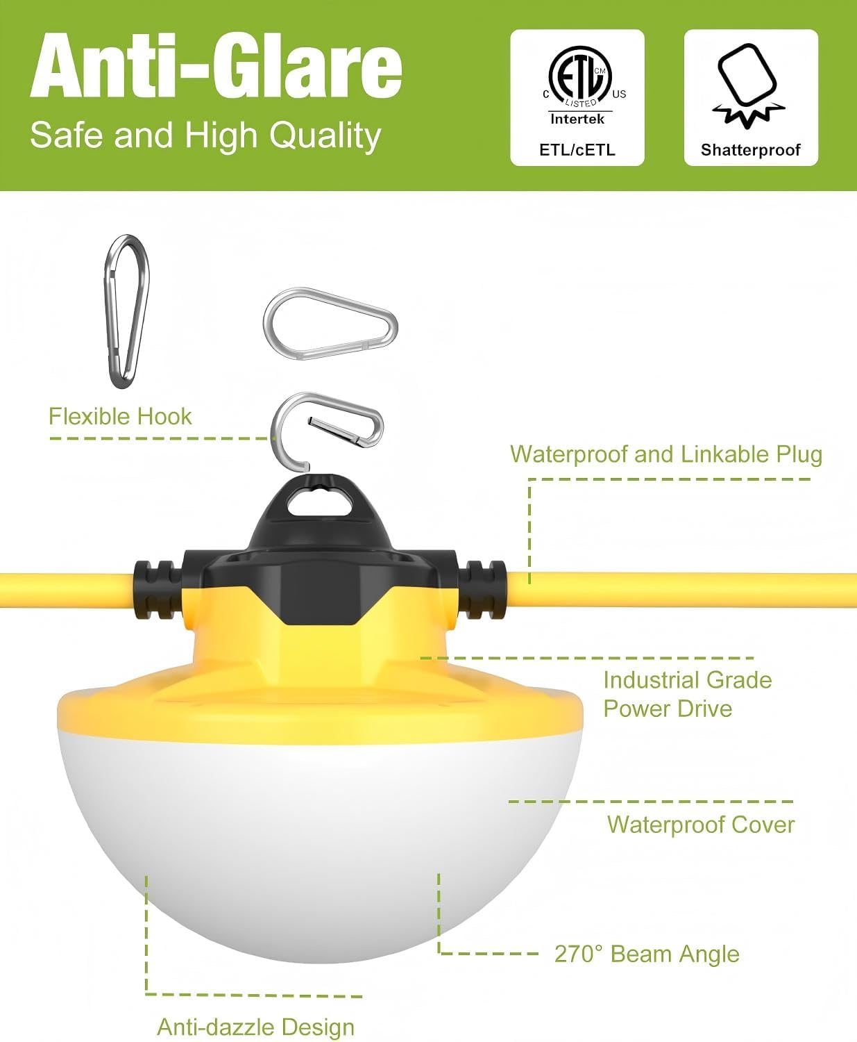 100FT LED Job Site String Lights: Super Bright, IP65 Waterproof - Image 3