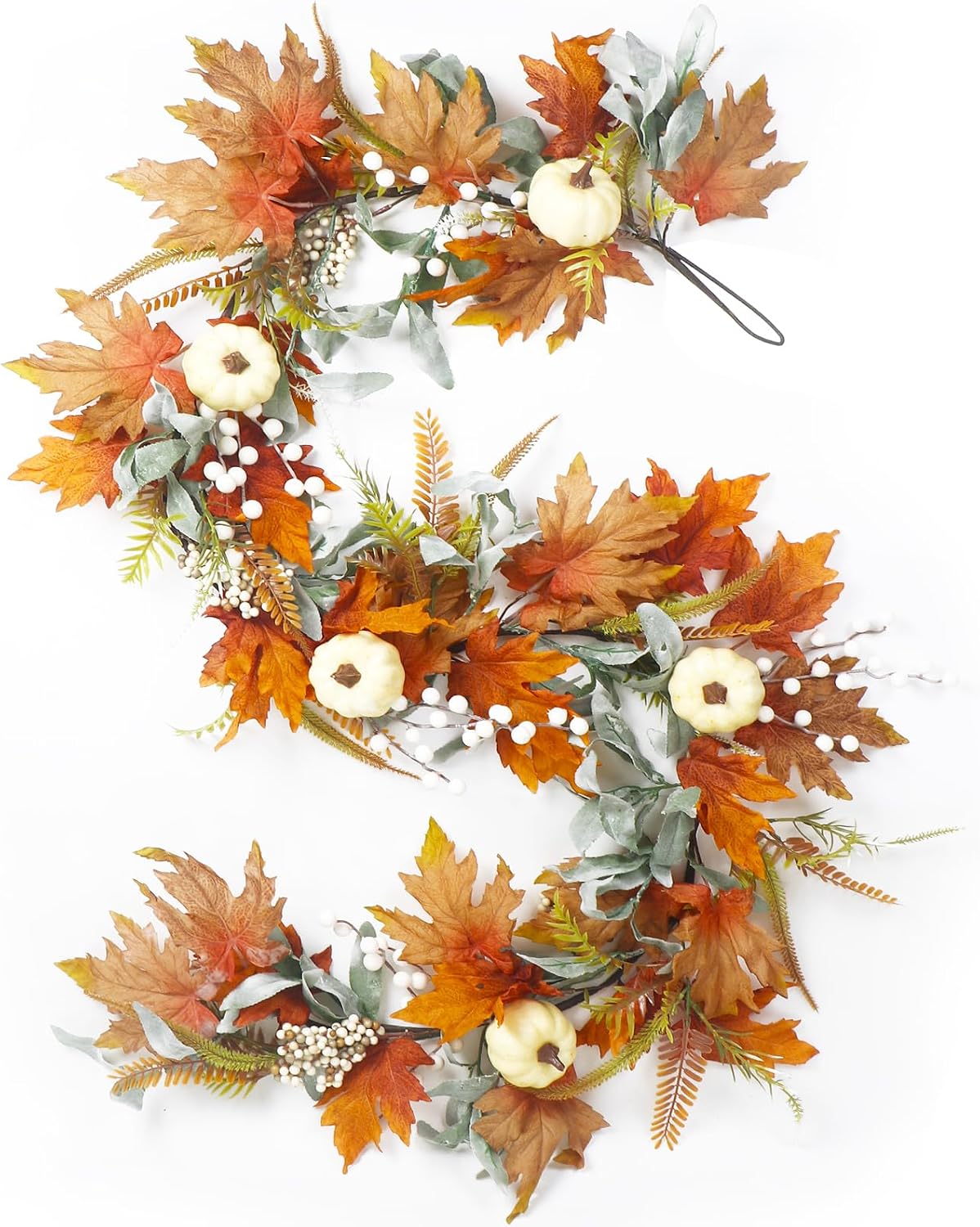 Autumn Farmhouse Mantle Garland: 6FT Pumpkins, Berries & Leaves Decor - Image 2