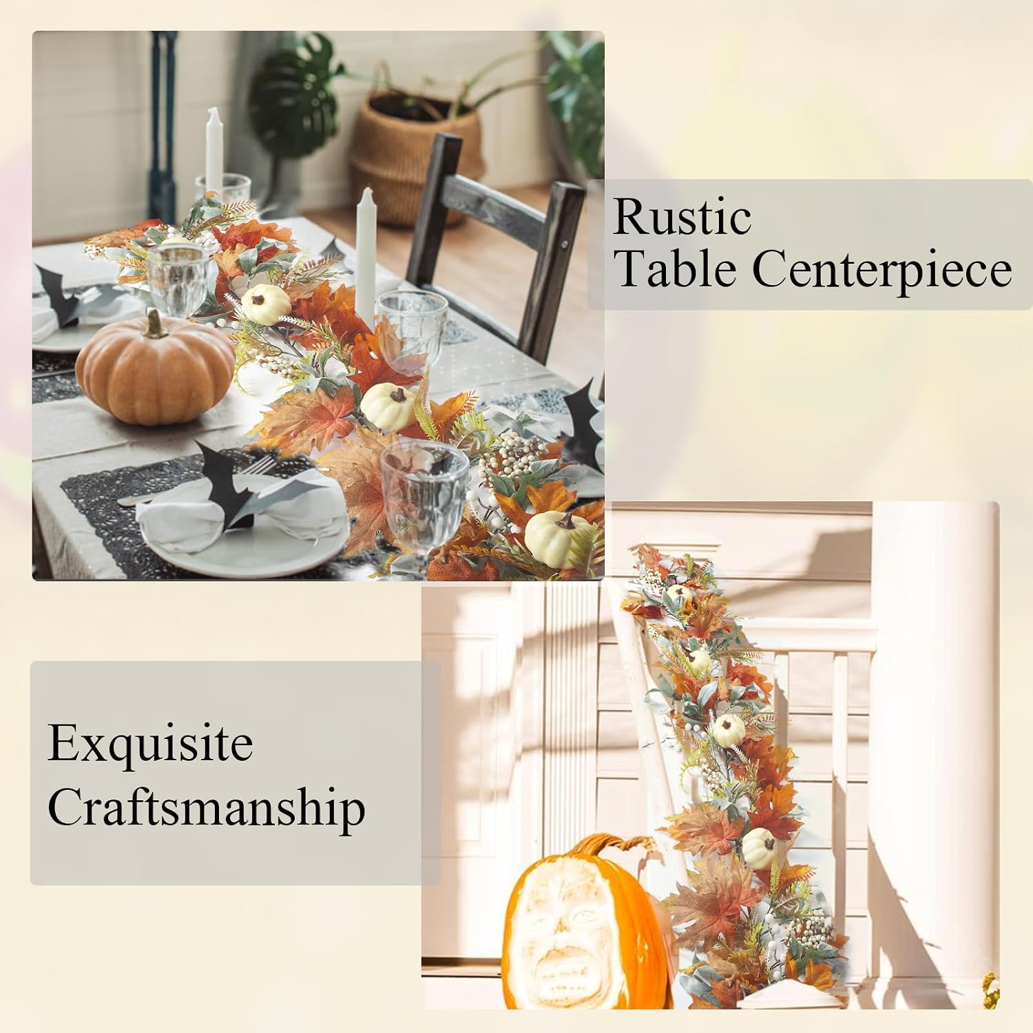 Autumn Farmhouse Mantle Garland: 6FT Pumpkins, Berries & Leaves Decor - Image 3