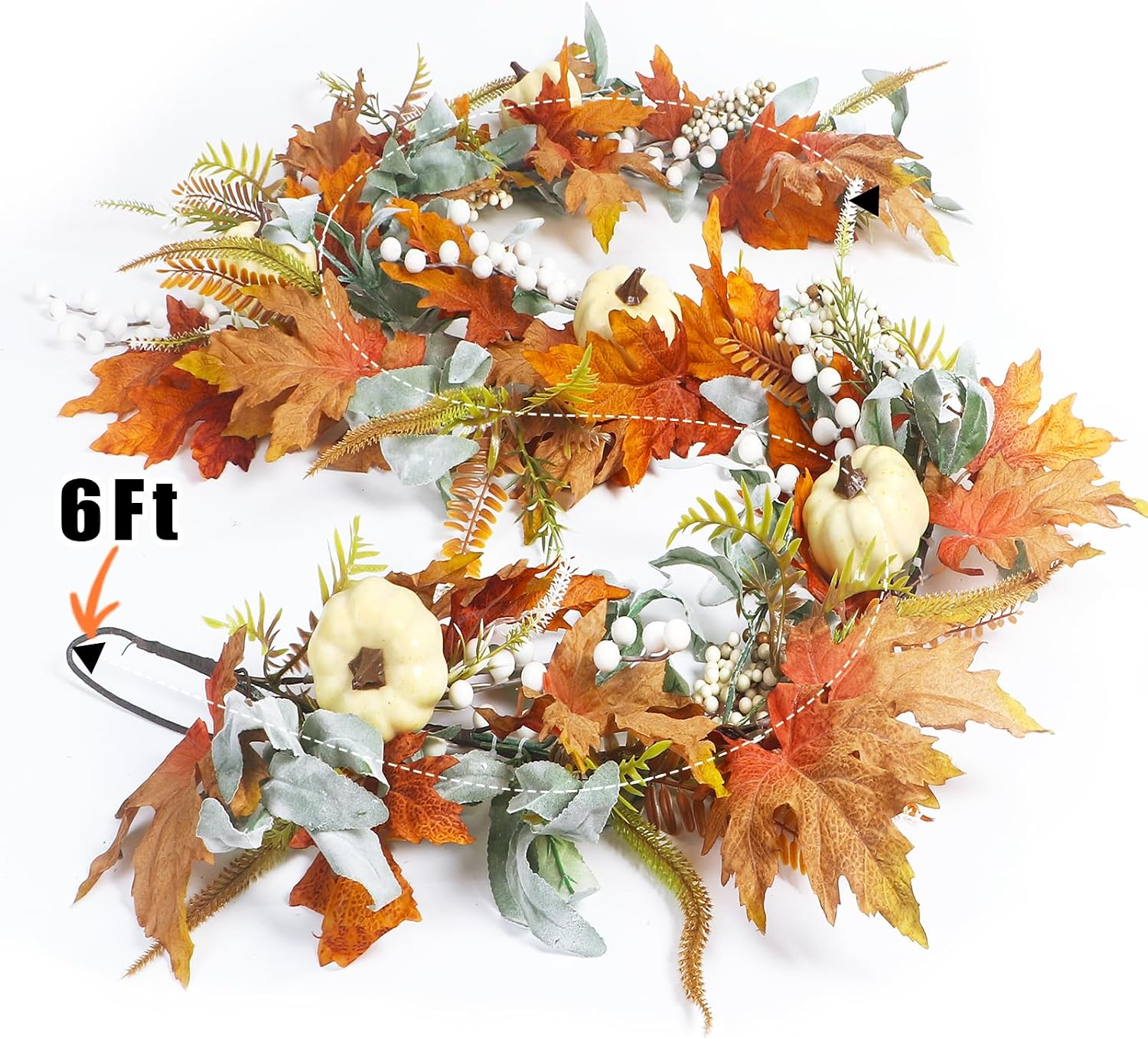 Autumn Farmhouse Mantle Garland: 6FT Pumpkins, Berries & Leaves Decor - Image 8