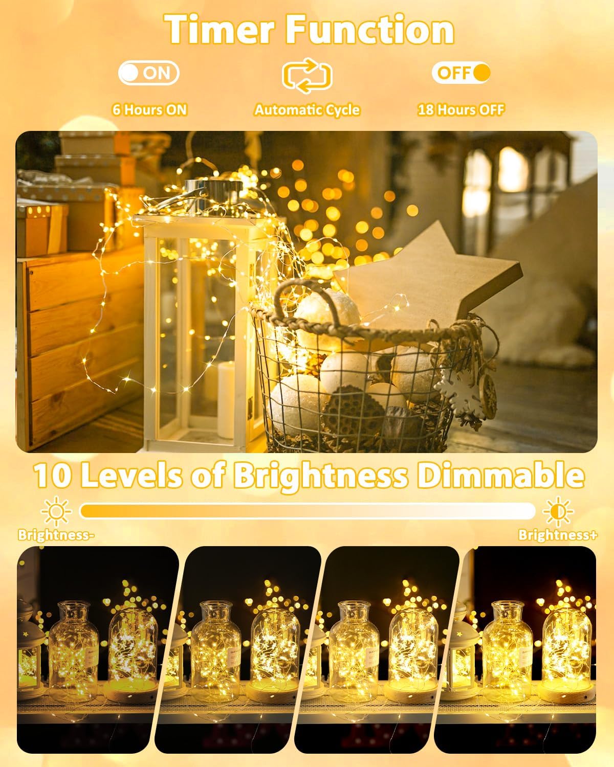 Review: 4-Pack Battery Fairy Lights – Remote, Dimmable, Waterproof, 20FT Warm White - Image 5