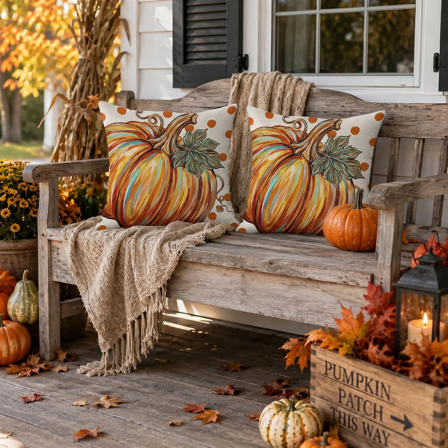 2-Pack 18" Fall Farmhouse Pumpkin Polka Dot Cushion Covers - Image 3