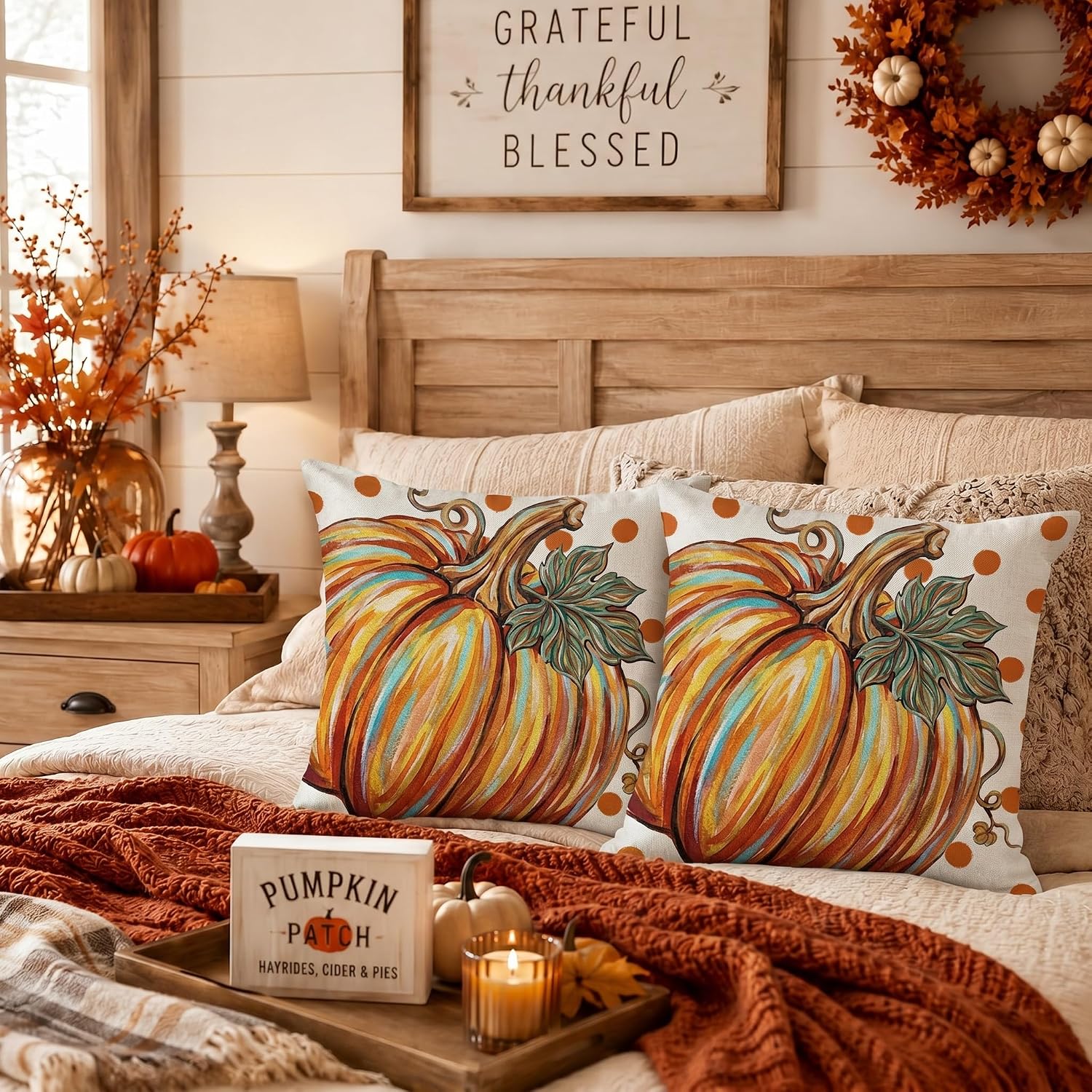 2-Pack 18" Fall Farmhouse Pumpkin Polka Dot Cushion Covers - Image 4
