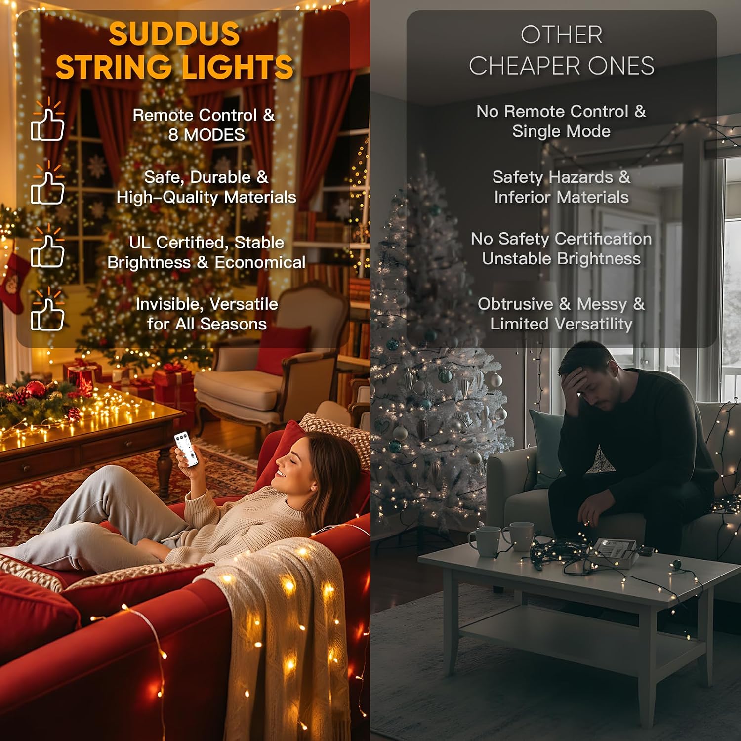 Warm White LED String Lights Review: 33ft Indoor/Outdoor, Remote Timer, 8 Modes - Image 5