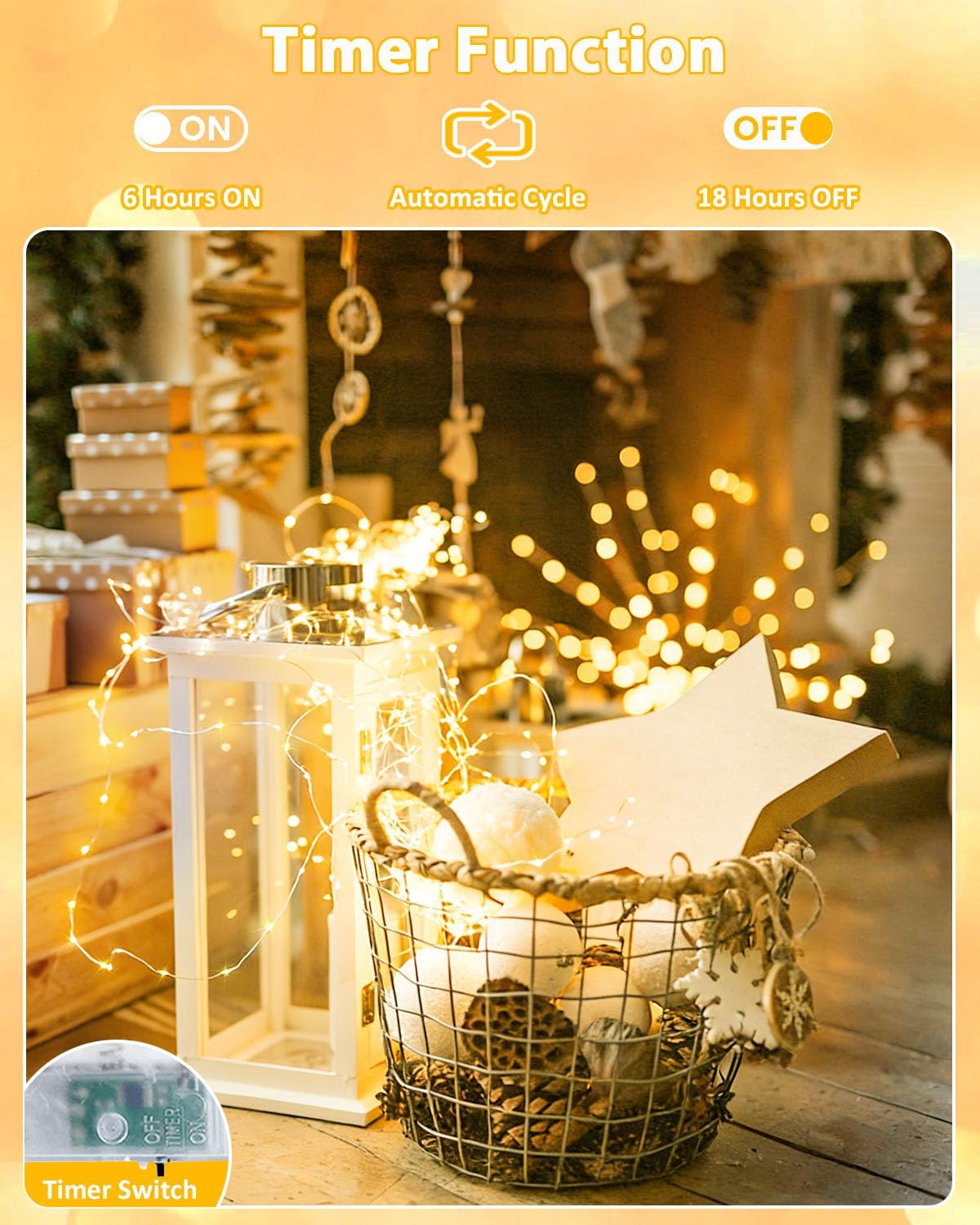 6-Pack Warm White Battery Fairy Lights w/ Timer. Cuttable, Waterproof Decor. - Image 4