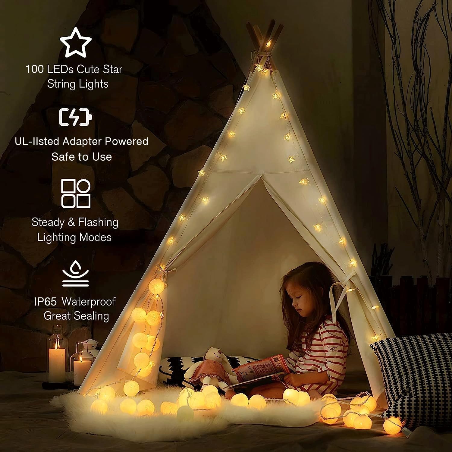 Minetom 33ft Star LED String Lights Plug-in w/ Remote & Timer, Warm White, Waterproof Review. - Image 3