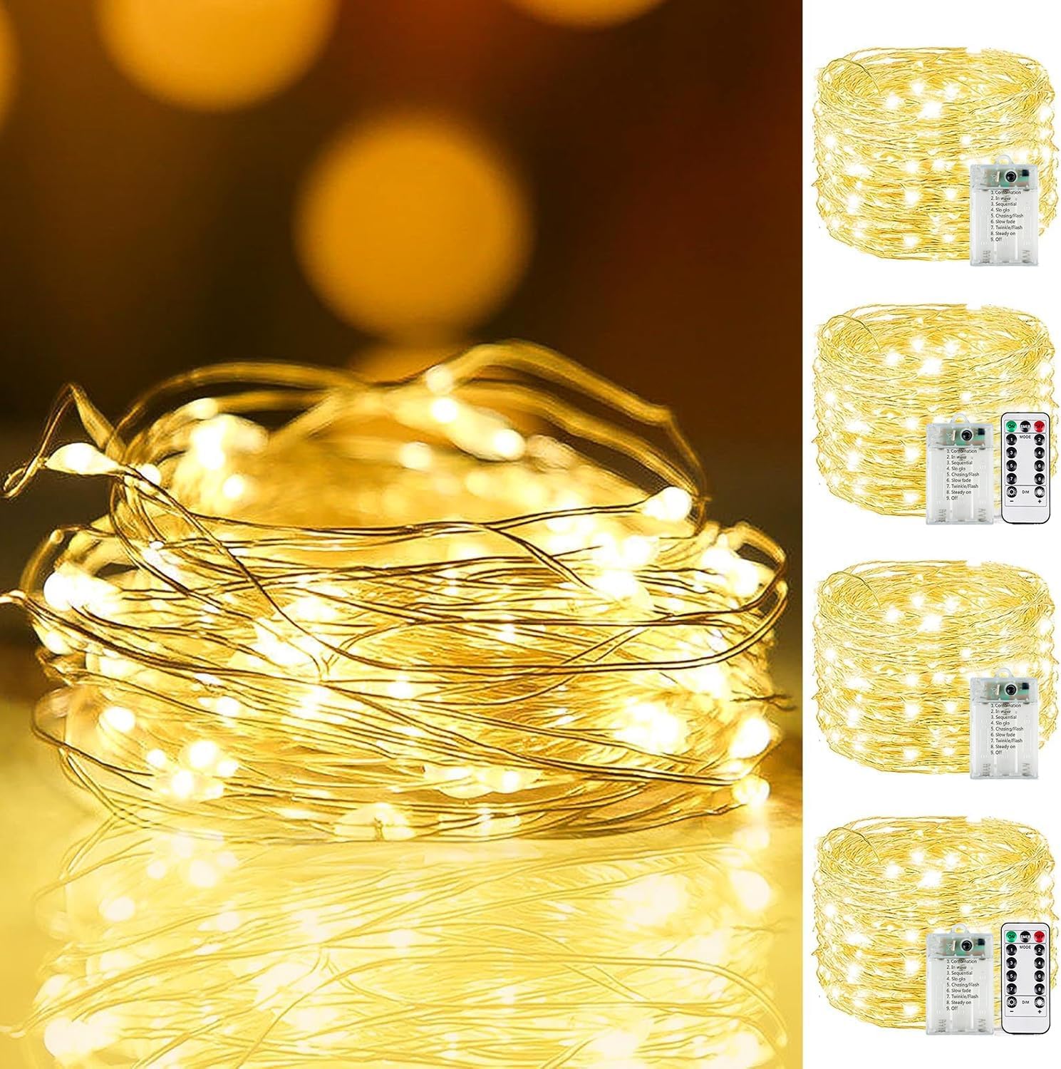 4 Pack Battery Warm White Fairy Lights Review: Remote, Timer, Dimmable, Waterproof. - Image 7