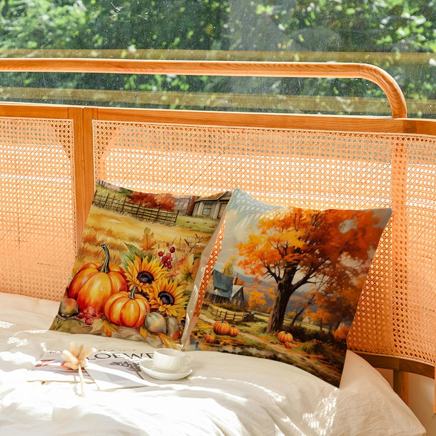 Set of 4 Fall Thanksgiving Pumpkin Sunflower 18x18 Decor Pillow Covers - Image 4