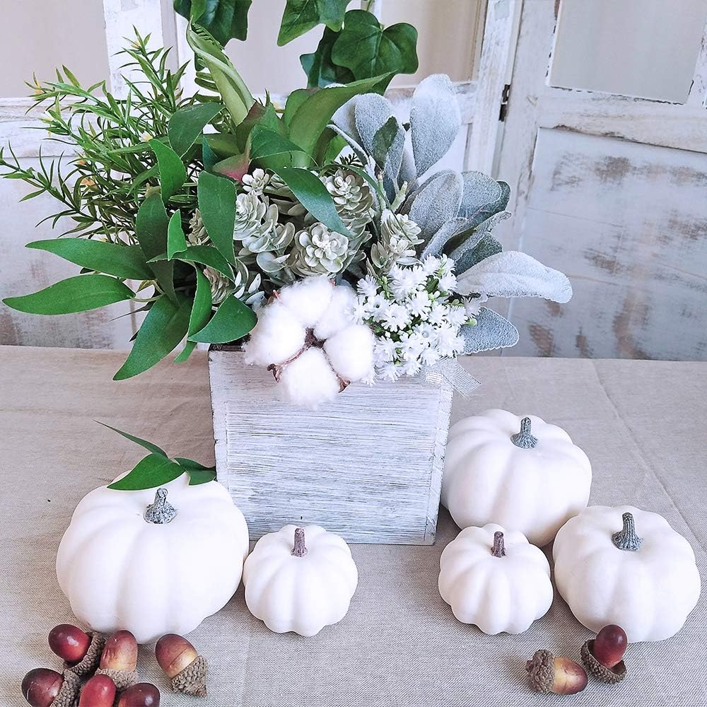 12-Pc Assorted Rustic White Artificial Pumpkins for Fall, Halloween & Thanksgiving Decor - Image 3