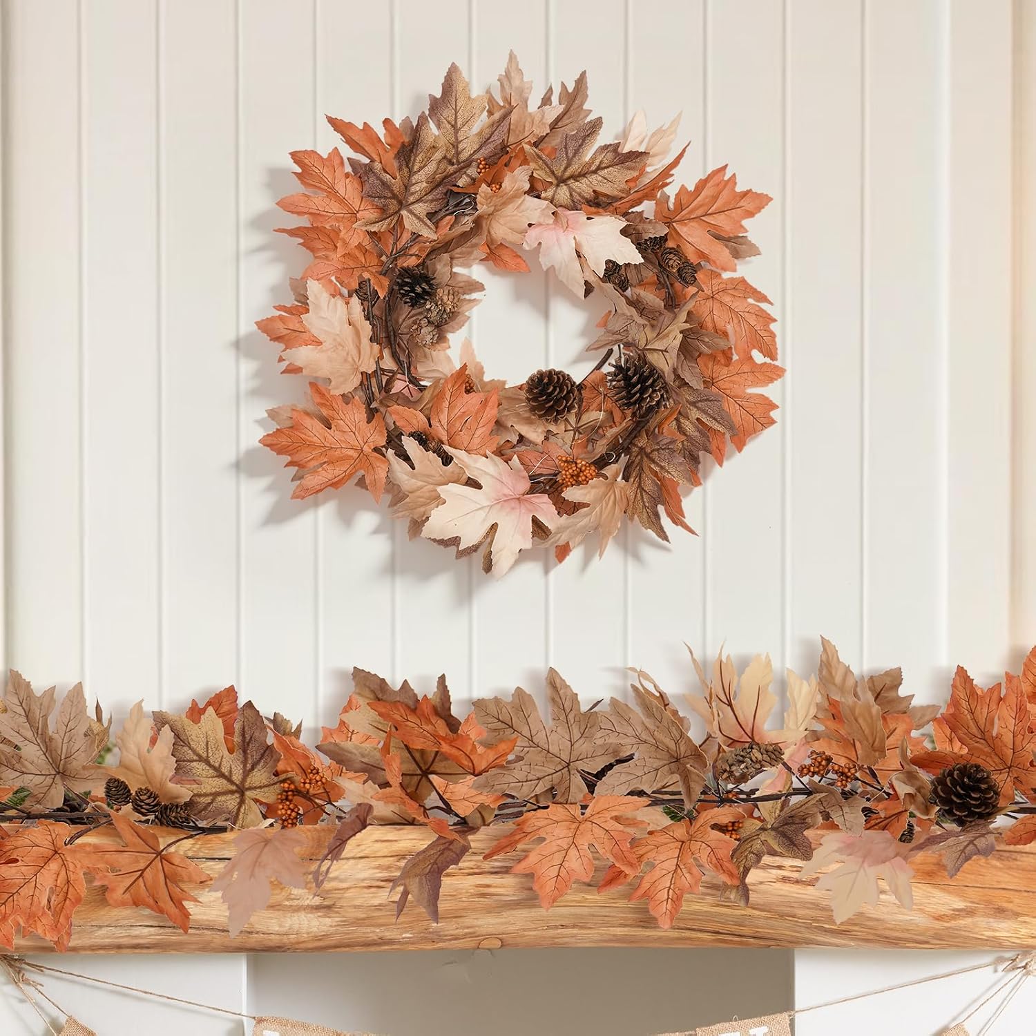 6ft Lighted Fall Garland Review: Maple Leaves, Berries, Pine Cones, Timer LEDs - Image 4