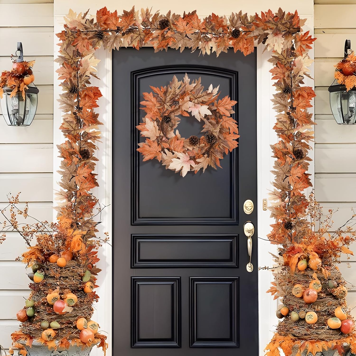 6ft Lighted Fall Garland Review: Maple Leaves, Berries, Pine Cones, Timer LEDs - Image 5