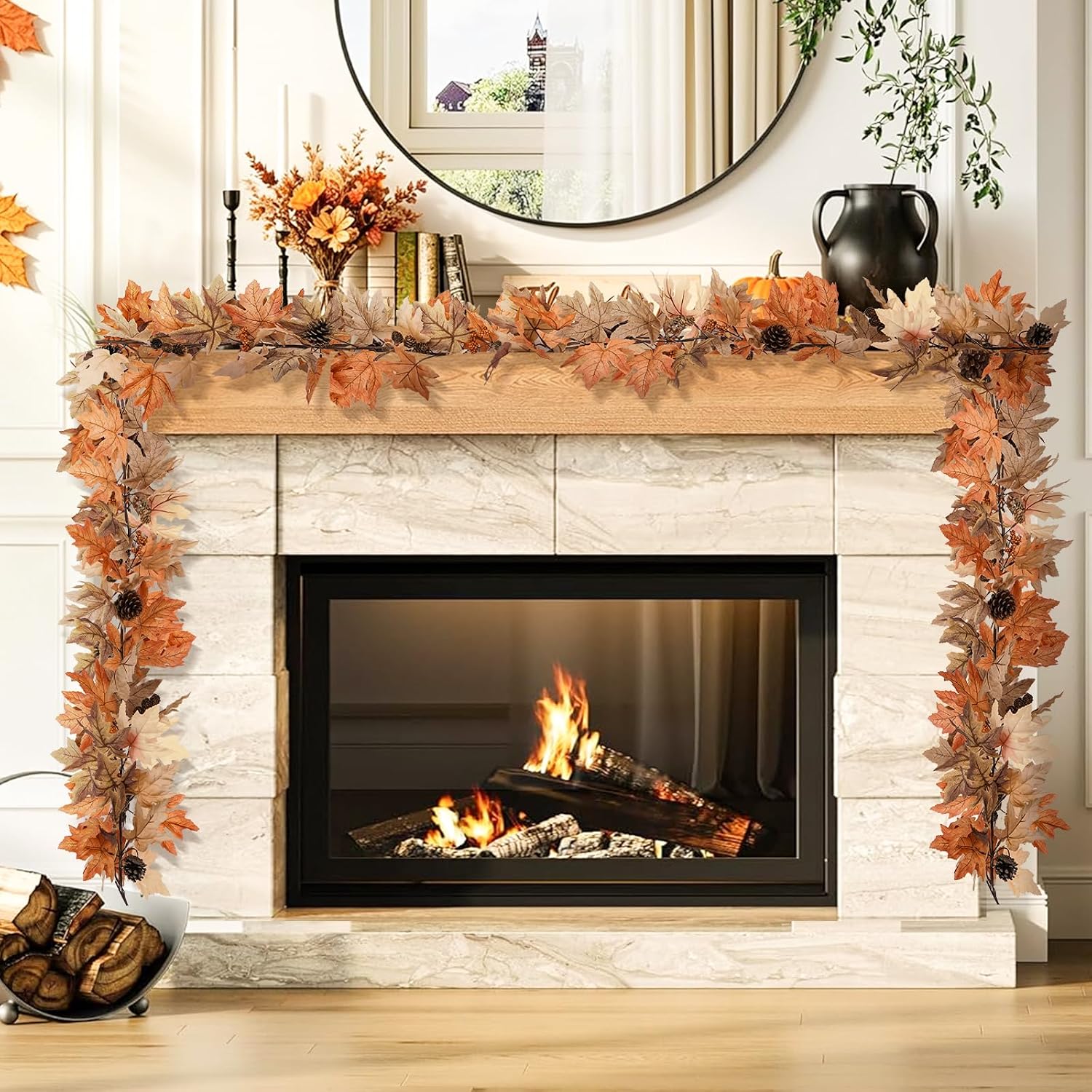 6ft Lighted Fall Garland Review: Maple Leaves, Berries, Pine Cones, Timer LEDs - Image 6