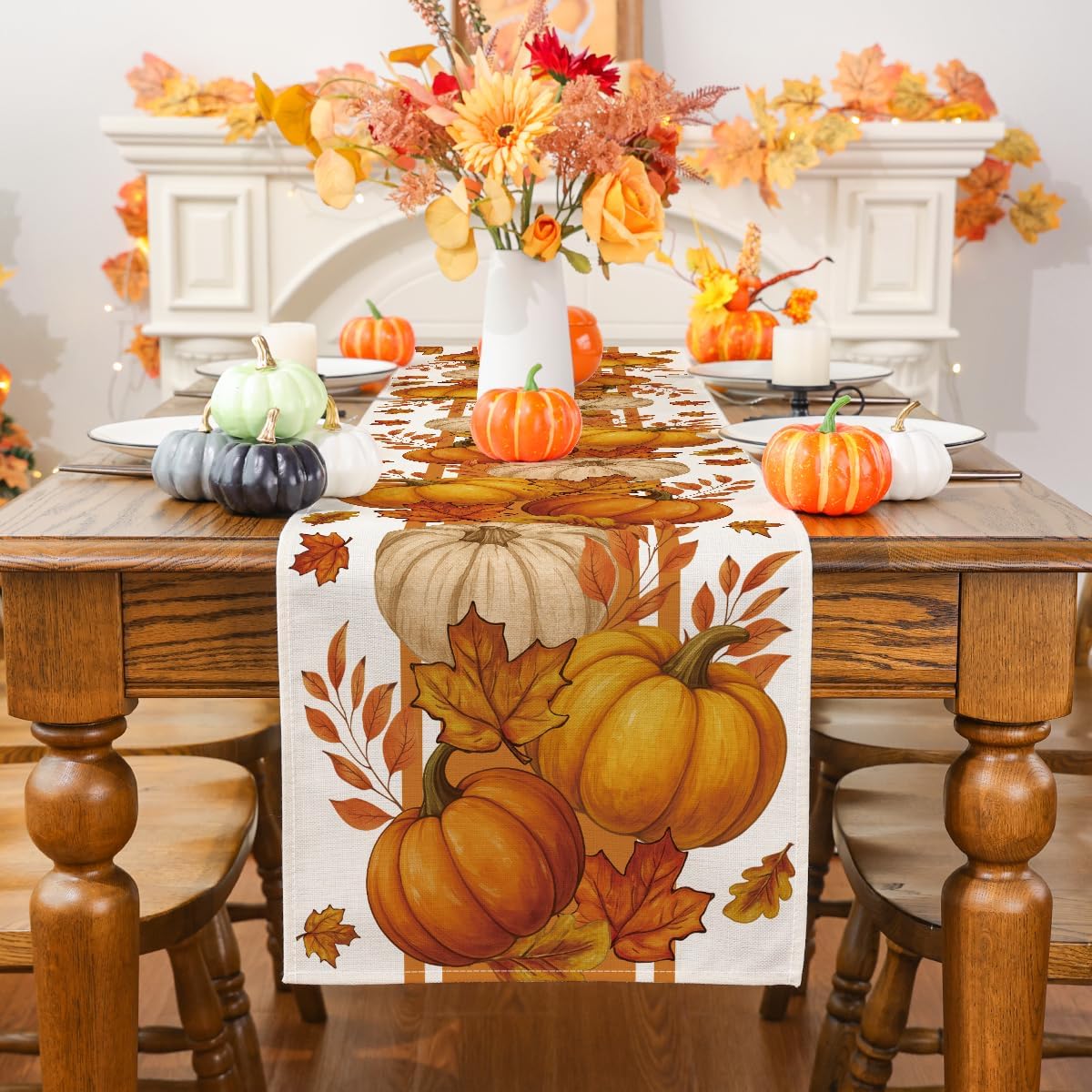 Autumn Thanksgiving Table Runner: Maple Leaf & Pumpkin Decor - Image 3