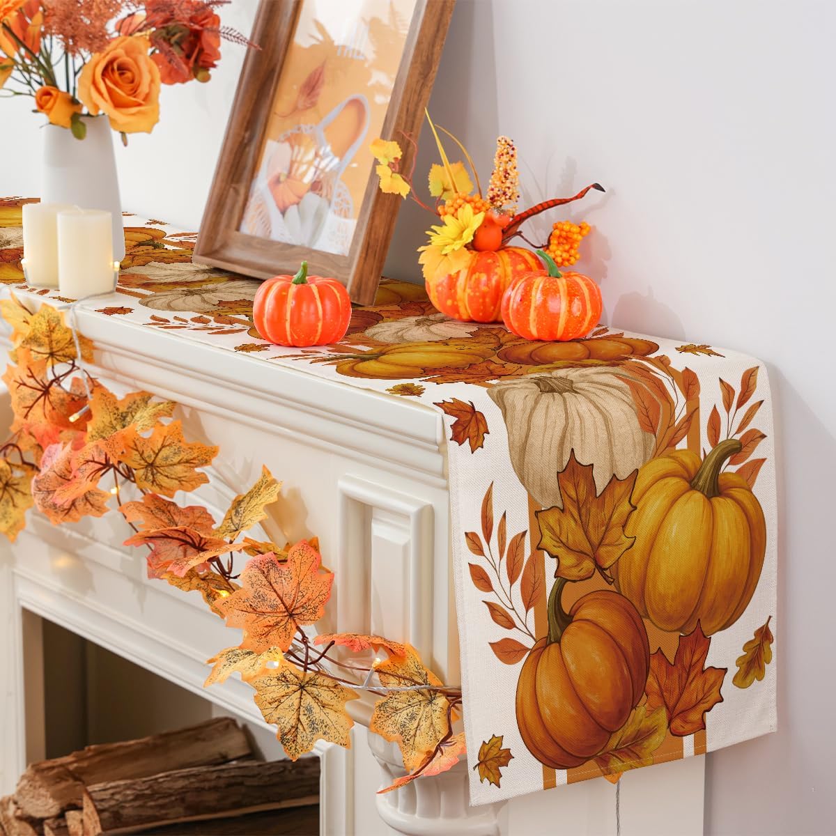 Autumn Thanksgiving Table Runner: Maple Leaf & Pumpkin Decor - Image 4