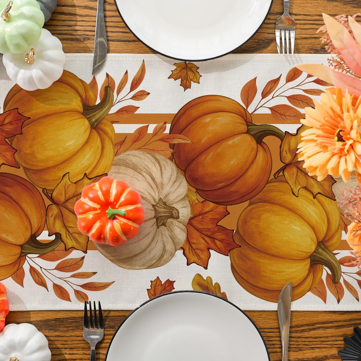 Autumn Thanksgiving Table Runner: Maple Leaf & Pumpkin Decor - Image 5