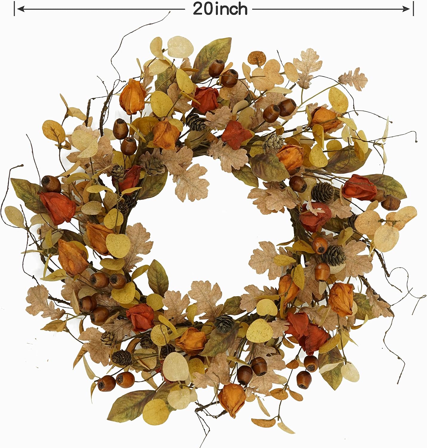 Artificial Autumn Wreath: Golden Eucalyptus & Oak Leaves for Door Decor - Image 4