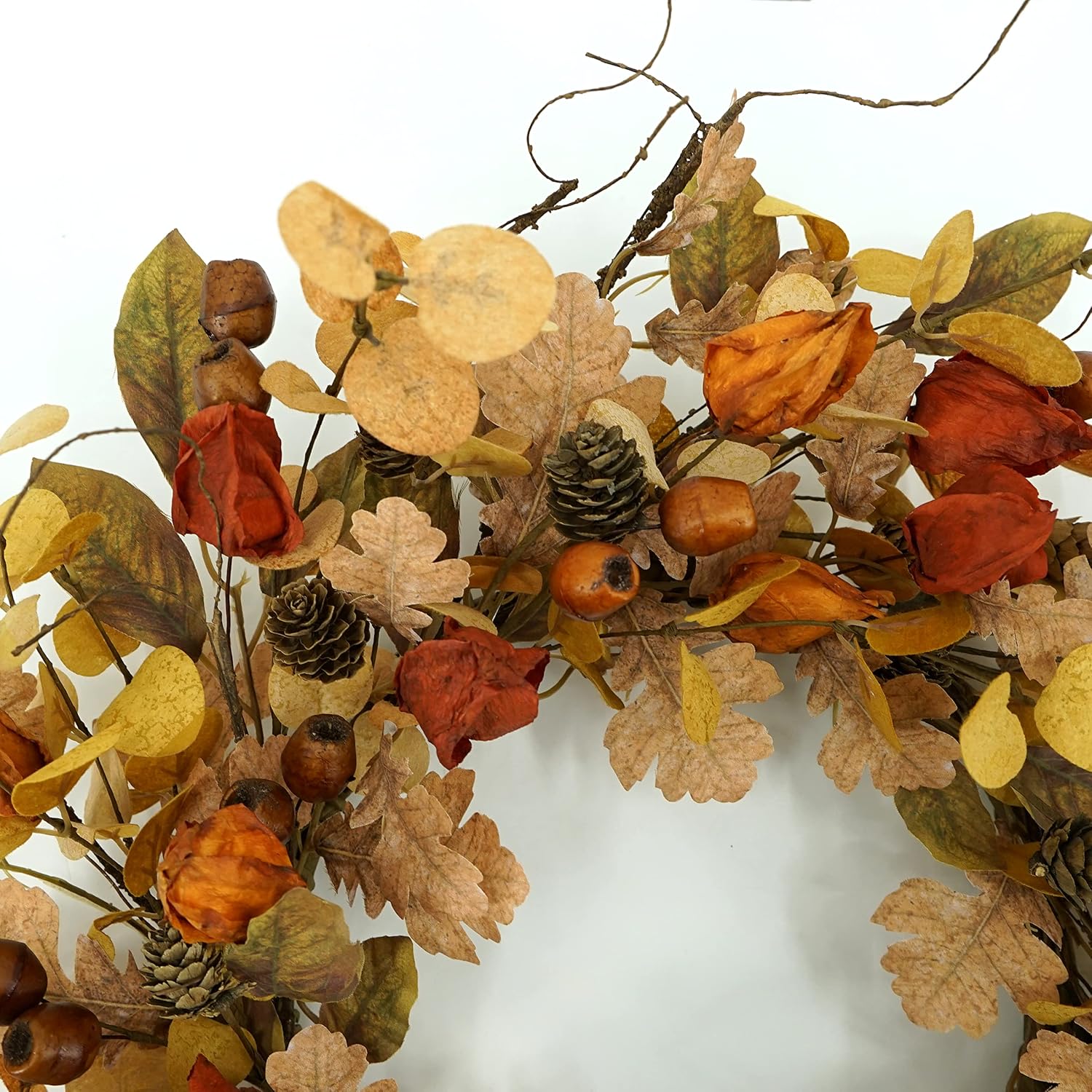 Artificial Autumn Wreath: Golden Eucalyptus & Oak Leaves for Door Decor - Image 6