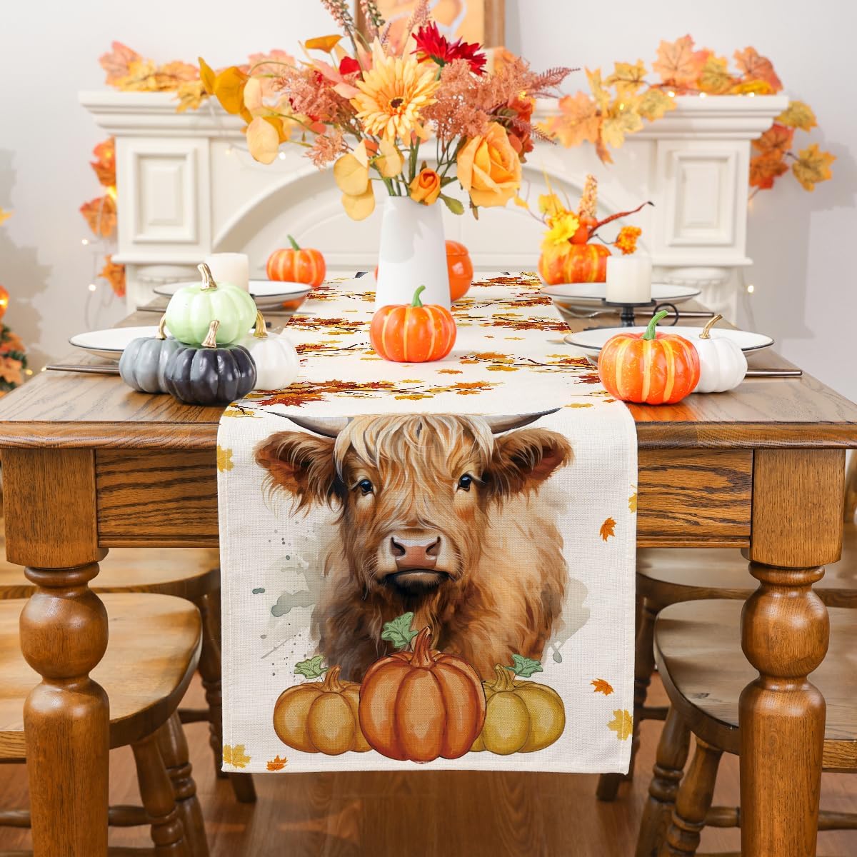 Siilues Cow Pumpkin Fall Table Runner Review: Thanksgiving Indoor/Outdoor - Image 3