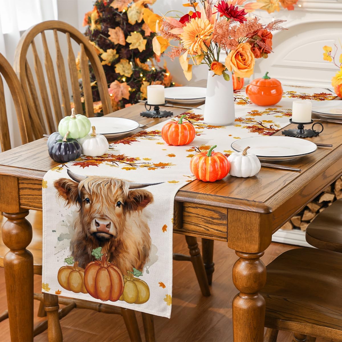 Siilues Cow Pumpkin Fall Table Runner Review: Thanksgiving Indoor/Outdoor - Image 4