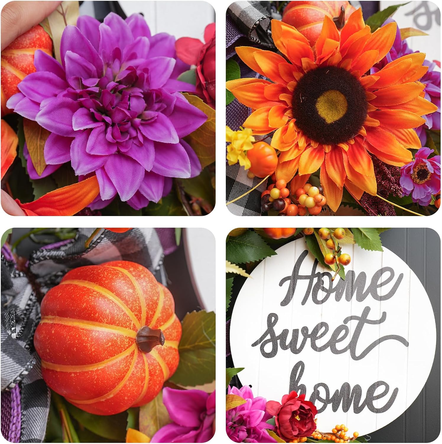 Outdoor Fall Wreath: Sunflowers, Pumpkins, Dahlias & Welcome Sign - Image 3