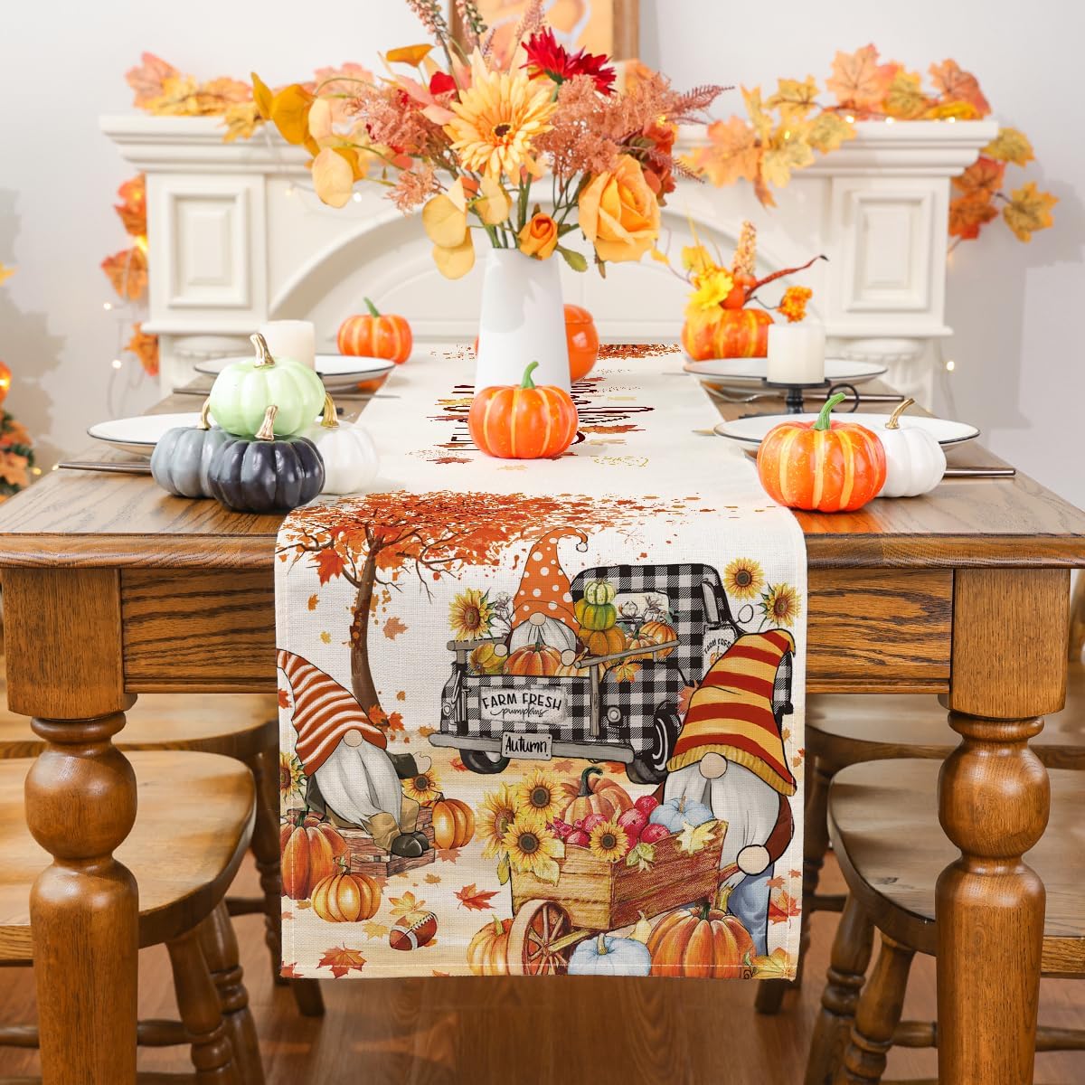 Watercolor Gnome Harvest Truck Fall Table Runner Review 13x36 - Image 2