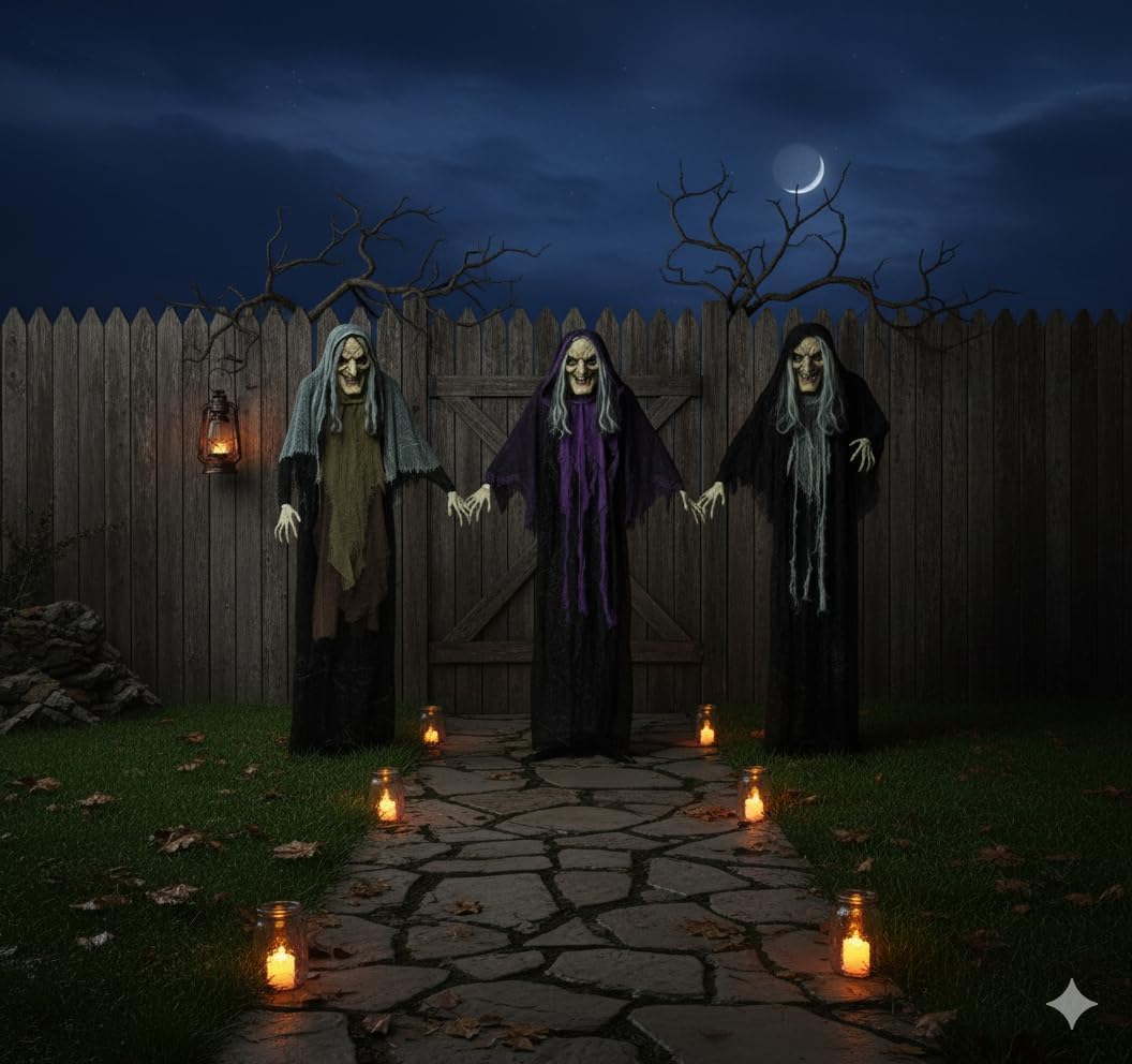 3.6ft Eerie Witches Trio Yard Stakes: Hand-in-Hand Halloween Decor - Image 3