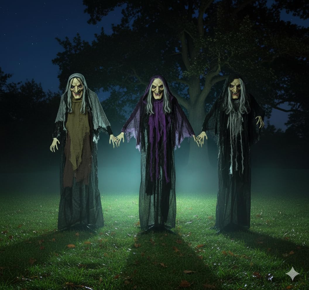 3.6ft Eerie Witches Trio Yard Stakes: Hand-in-Hand Halloween Decor - Image 4