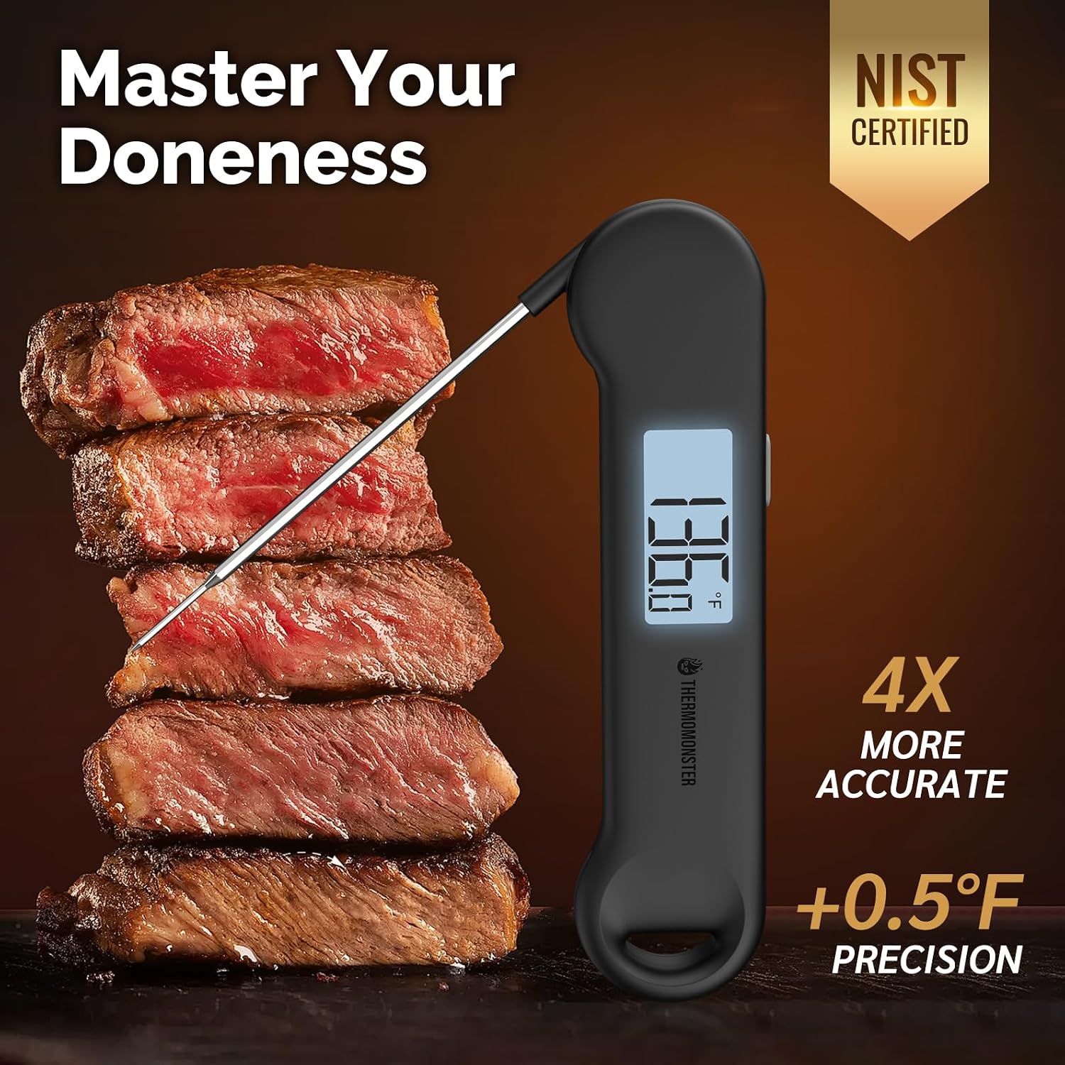 0.5s Instant Digital Meat Thermometer: ±0.5°F Precision, Auto Flip LCD for BBQ/Food. - Image 3