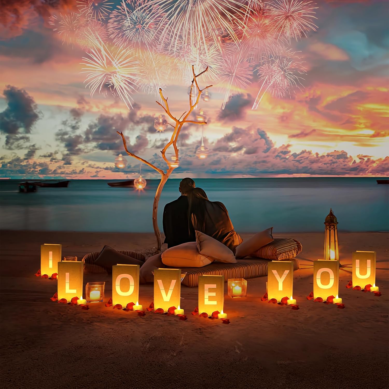 "I Love You" Luminary Kit: Letters, Petals, Balloons, Tealights. Anniversaries & V-Day. - Image 4