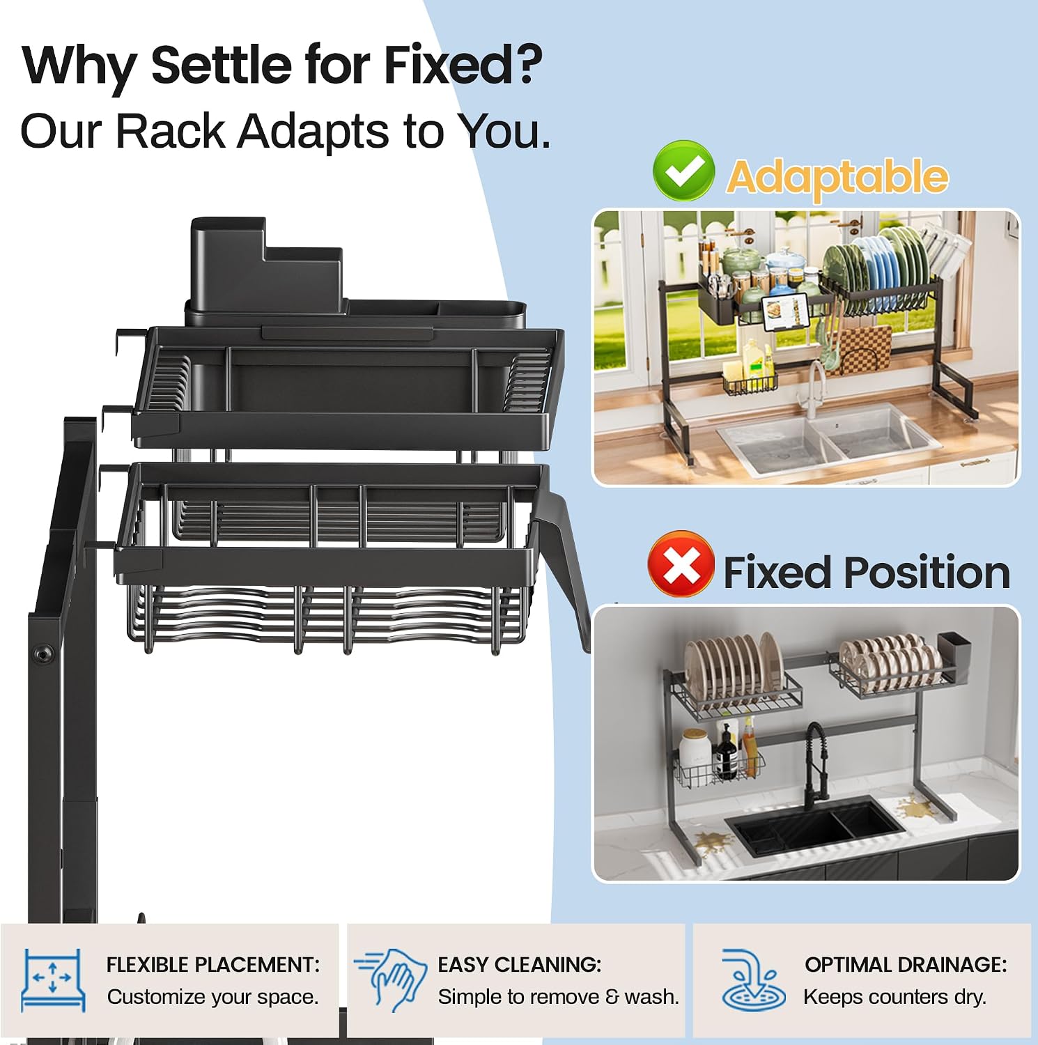 ADBIU Review: Expandable 2-Tier Over-Sink Snap-On Dish Rack - Image 3
