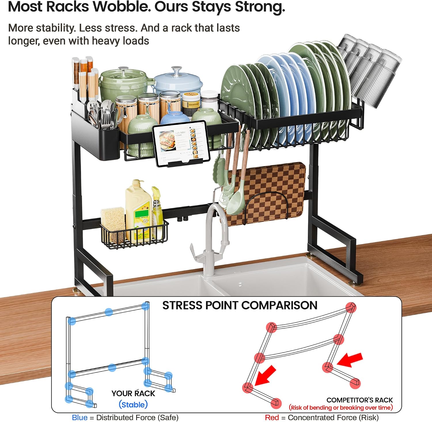 ADBIU Review: Expandable 2-Tier Over-Sink Snap-On Dish Rack - Image 5