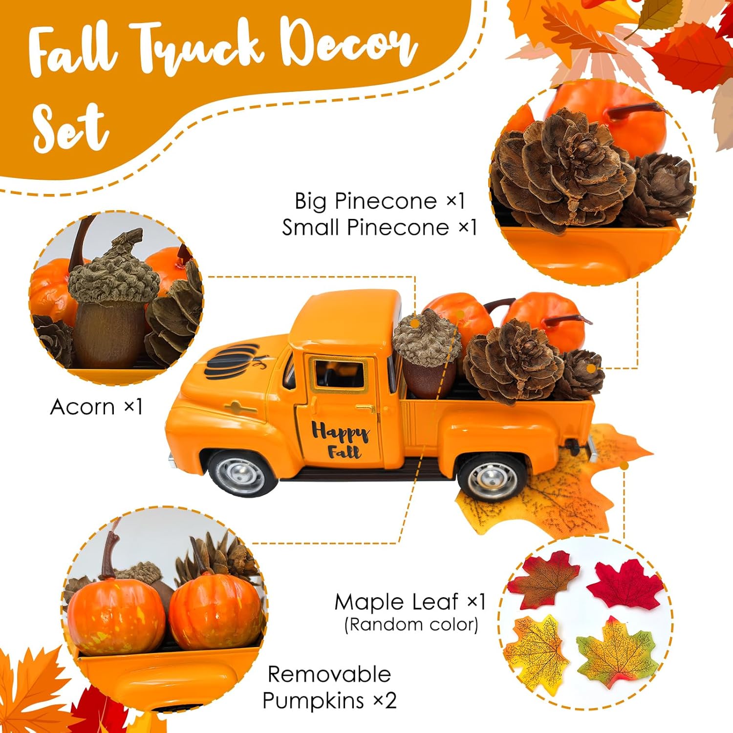 Thanksgiving Farmhouse Truck Decor Set: Pumpkins, Cones for Tiered Tray/Table (79 characters) - Image 3