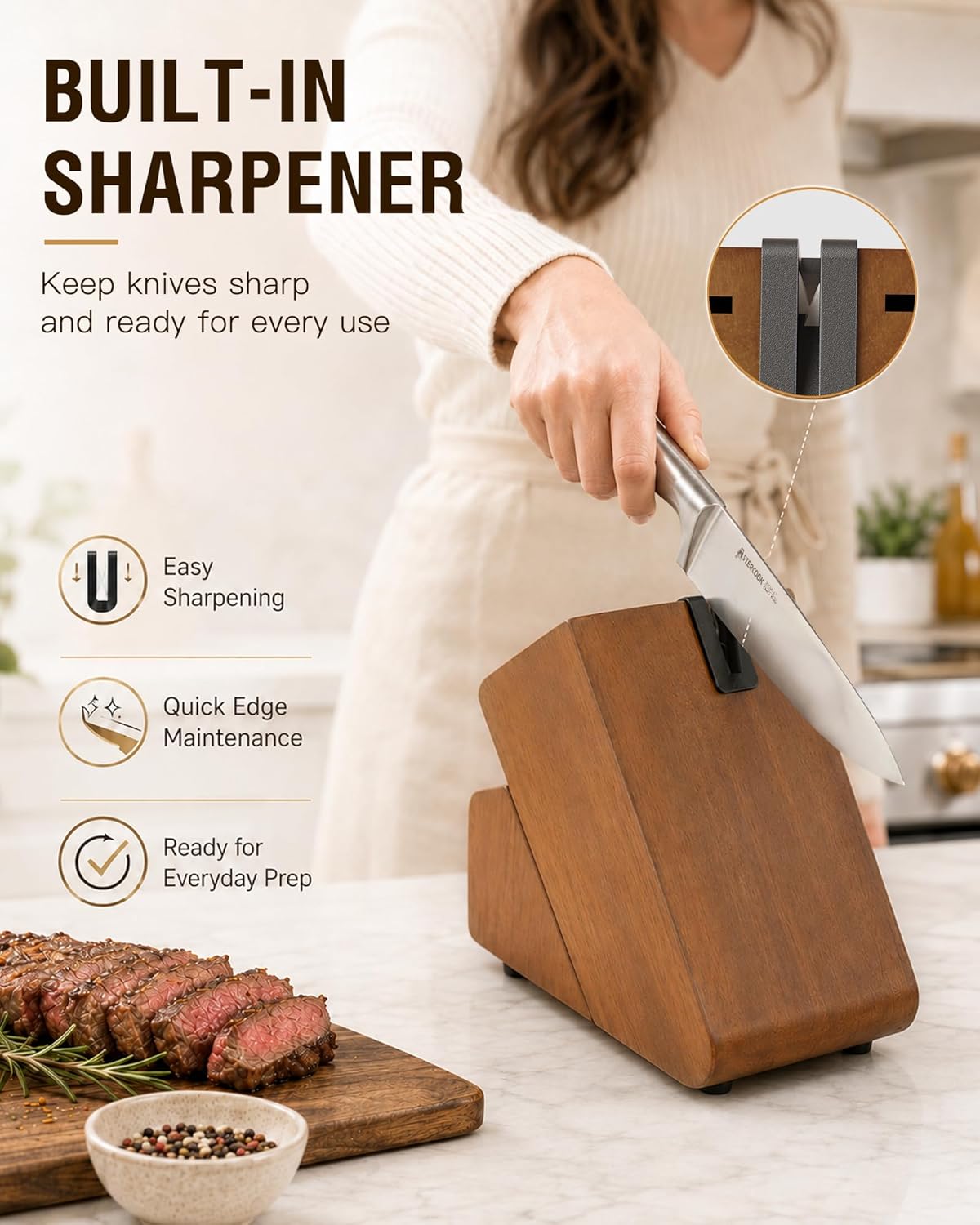 Astercook 15-Pc German Steel Knife Set Review: Sharp, Rust-Resistant w/ Block & Sharpener - Image 3