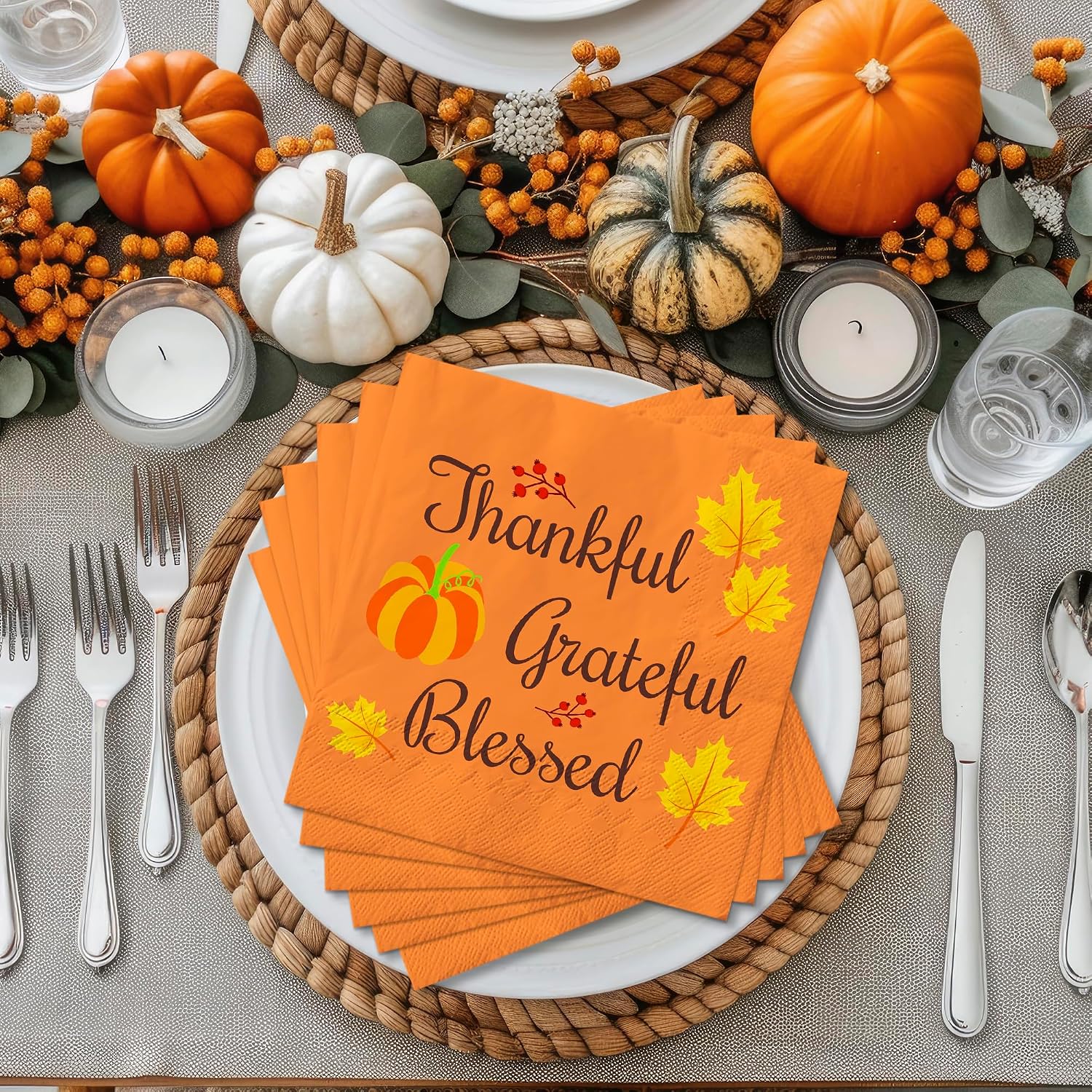 OHOME Disposable Fall & Thanksgiving Napkins for Friendsgiving Decor - Image 3