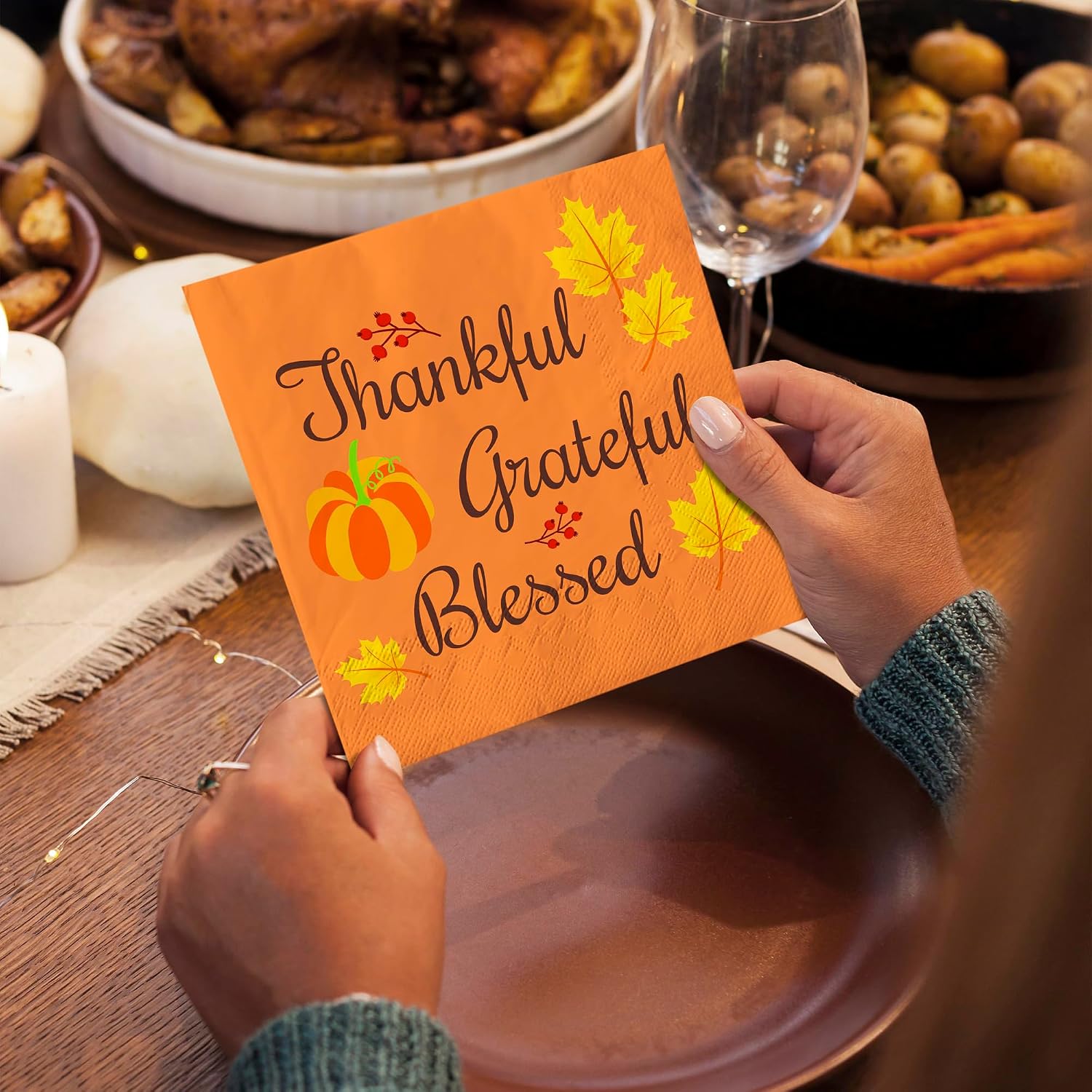 OHOME Disposable Fall & Thanksgiving Napkins for Friendsgiving Decor - Image 5