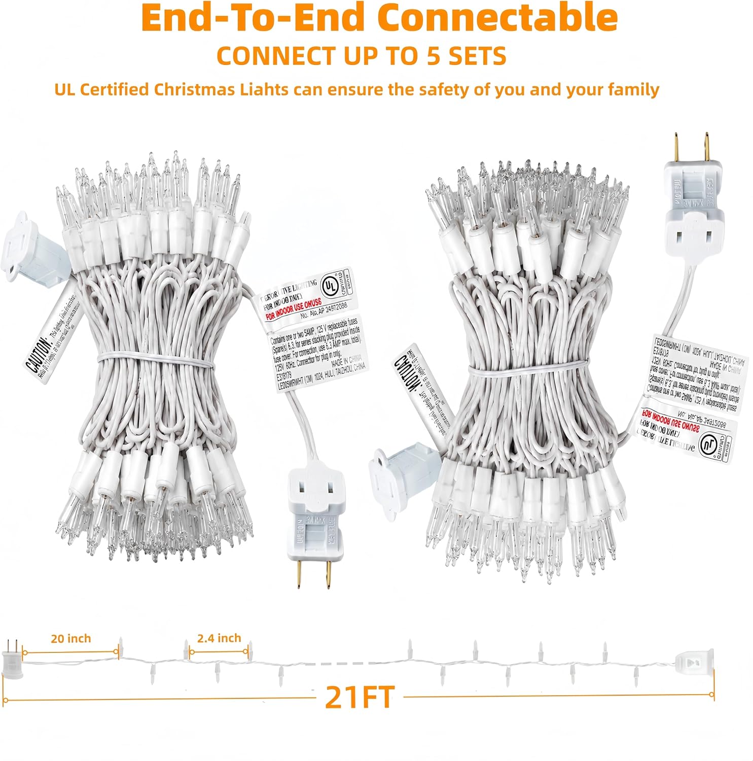 Warm White 100-Bulb UL Incandescent String Lights. 21ft, Connectable, Indoor/Outdoor. - Image 3