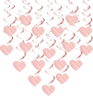 Pink Valentines-Day Heart Party-Decorations Garland - 18pcs Romantic Special Night Galentines Swirl Streamers Banner,Engagement Baby Shower Wedding Anniversary Love Hanging Decor Lasting Surprise