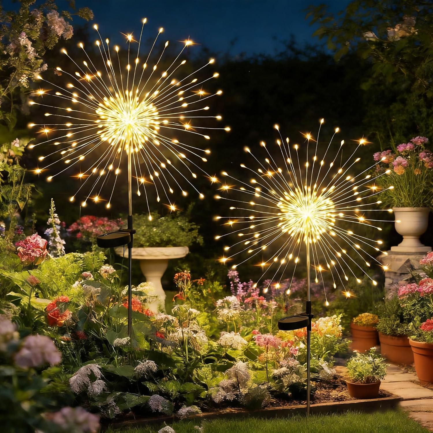 HPUFKOT Solar Garden Lights Outdoor,Waterproof Garden, 2PC 200 LED Twinkling Firework Lights Decorative with 8 Modes,Decor for Yard Patio Pathway Lawn for Yard Outside Fairy Decorative