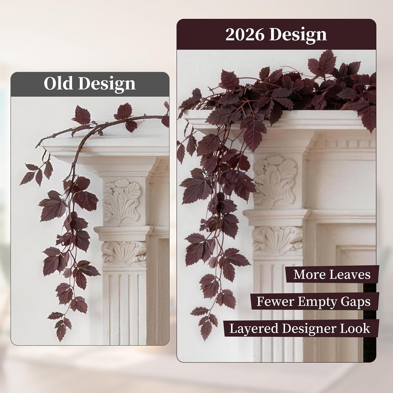 2-Pack Plum Fall Garlands: Full Artificial Autumn Leaves for Home, Mantel & Holiday Decor. - Image 2