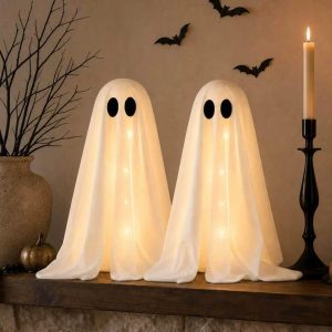 Halloween Decorations -2 Packs Spooky Light Up Ghosts with Lights | Scary Ghost for Halloween Decor Indoor Party Home Table Room Kitchen and Fireplace Decor