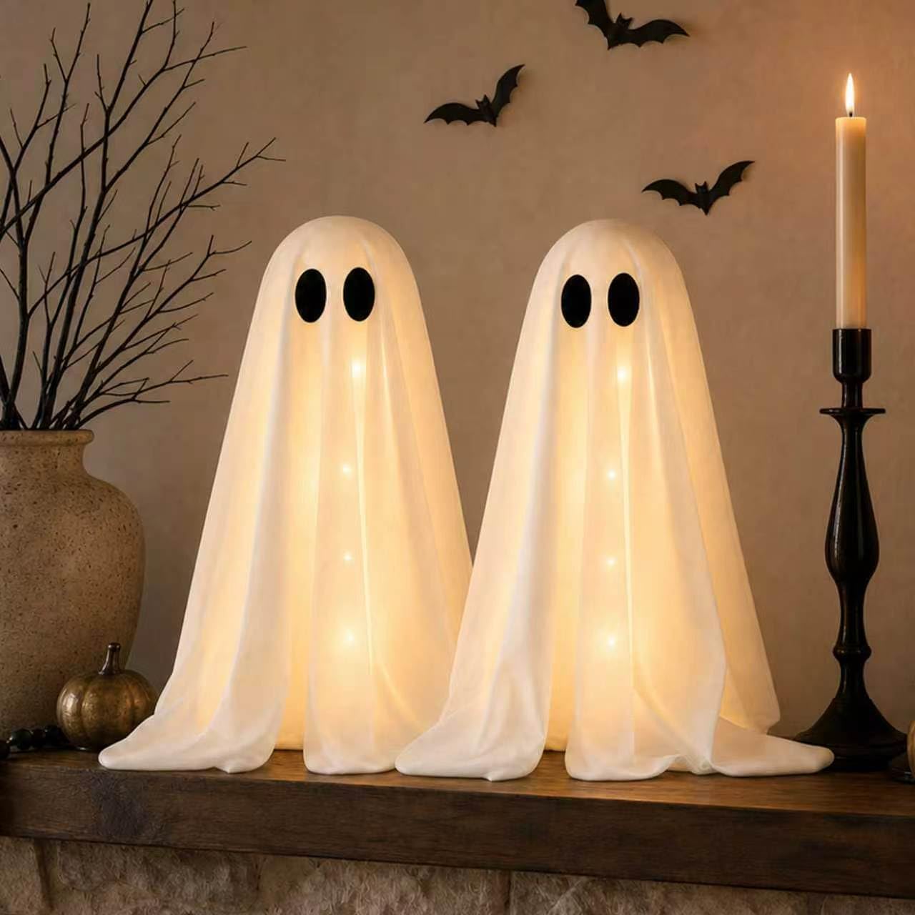 Halloween Decorations -2 Packs Spooky Light Up Ghosts with Lights | Scary Ghost for Halloween Decor Indoor Party Home Table Room Kitchen and Fireplace Decor
